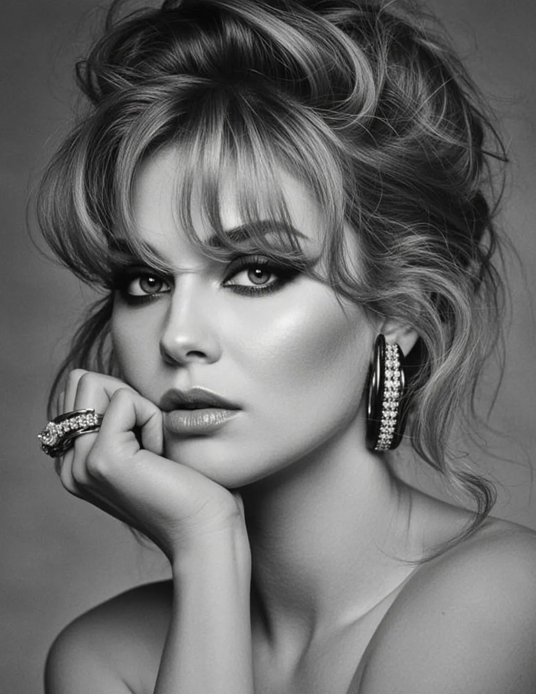 Makeup And Earrings And Rings In Styled Portrait