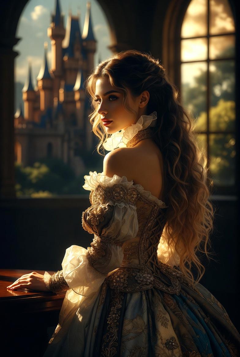 Historical Fantasy Gown In Neckline And Sleeves