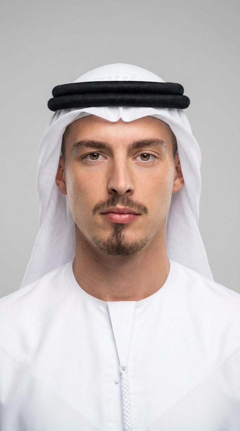A beautifully detailed AI generated portrait of an Arab individual, showcasing intricate features and cultural attire.