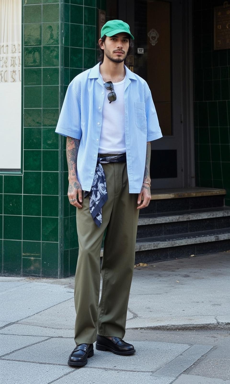 Urban Street Green Tiles White Shirt