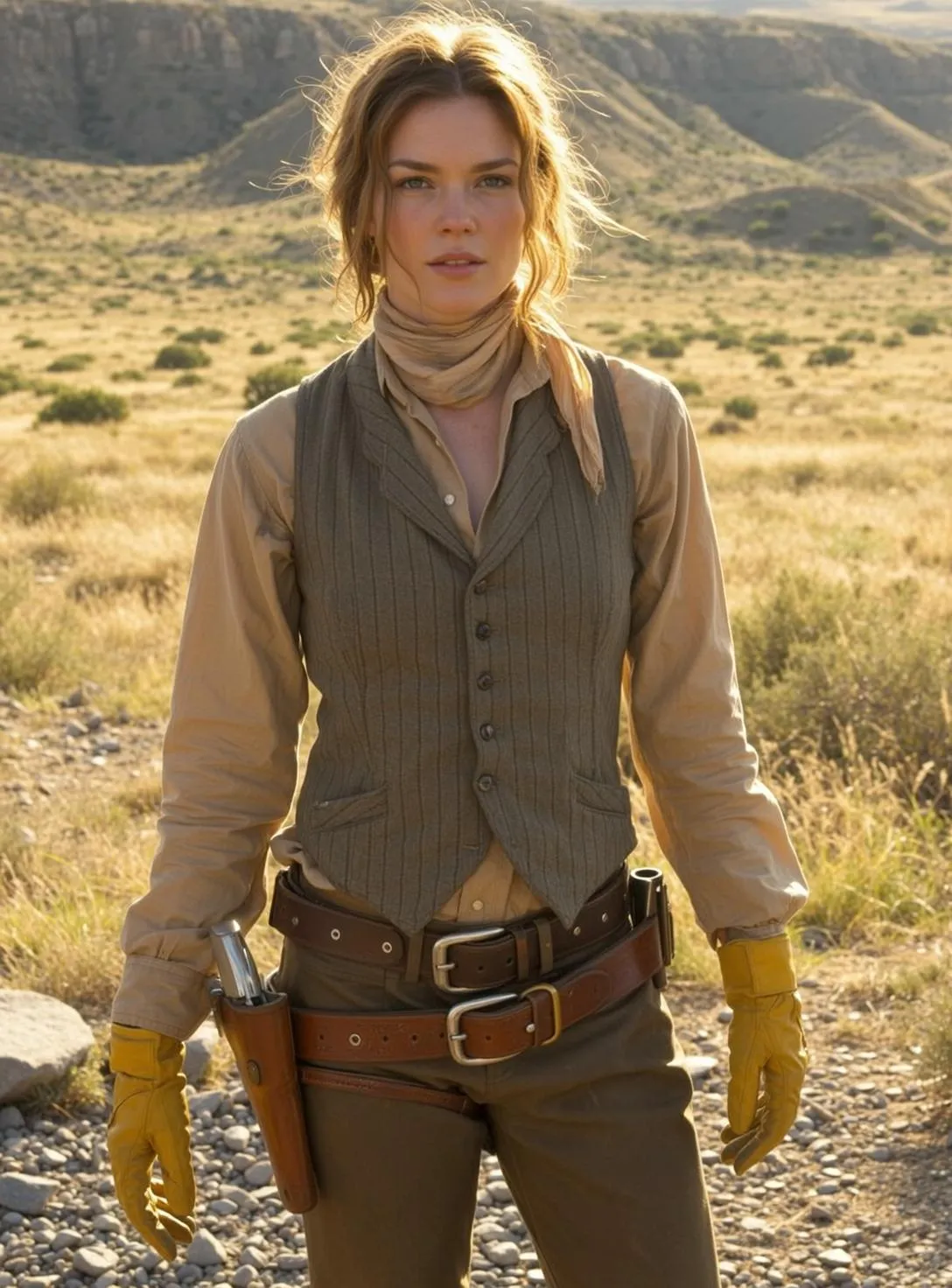 Cowgirl Stands Facing Forward Her Head Slightly
