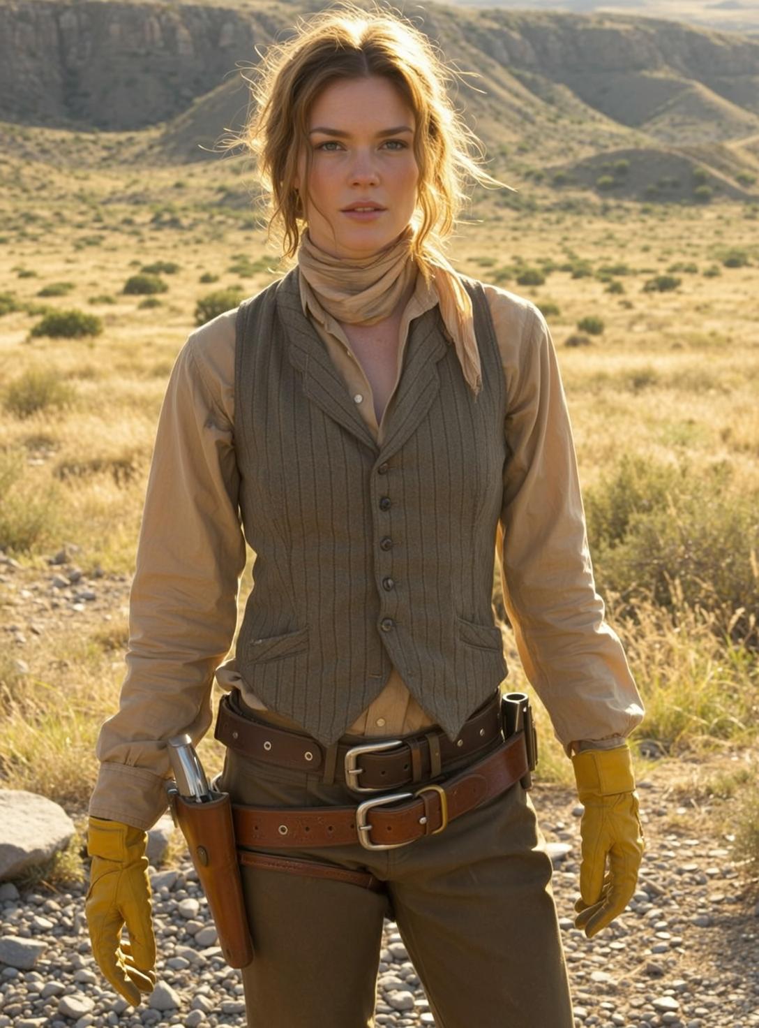 Cowgirl Stands Facing Forward Her Head Slightly