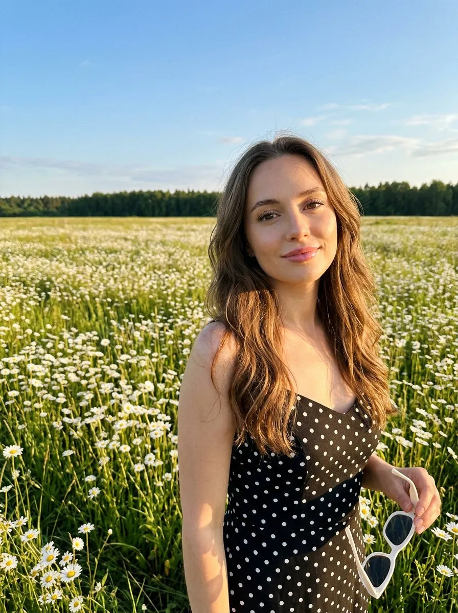 Sun Drenched Field With Daisies Golden Hour Lighting
