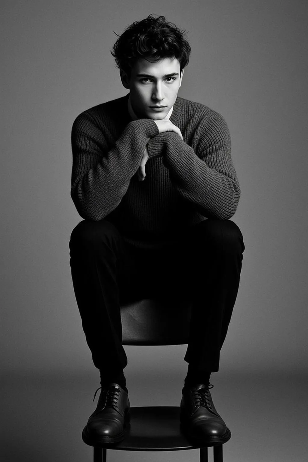 Full Shot Medium Close-up Black And White Portrait Young Man