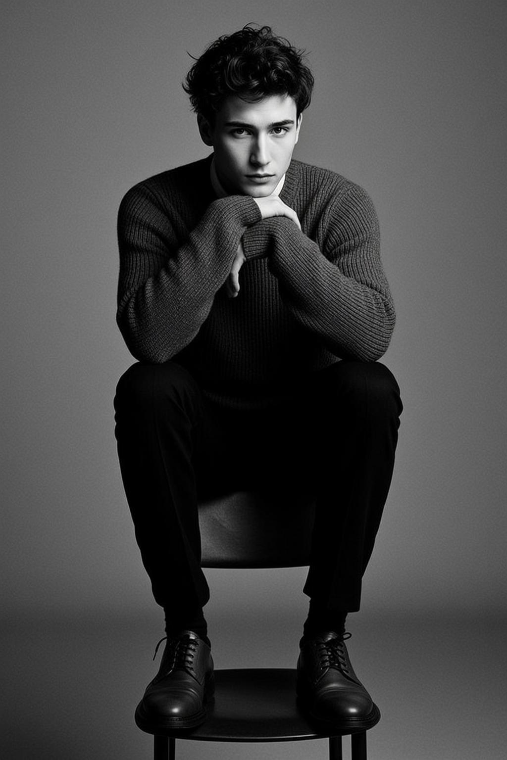 Full Shot Medium Close-up Black And White Portrait Young Man