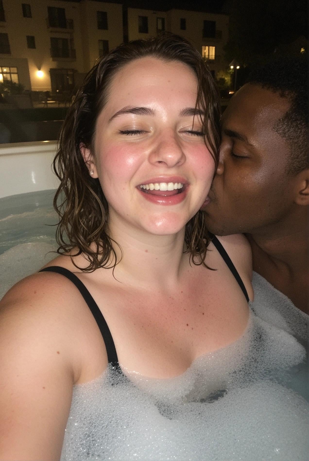 Hot Tub At Night Kissing Man