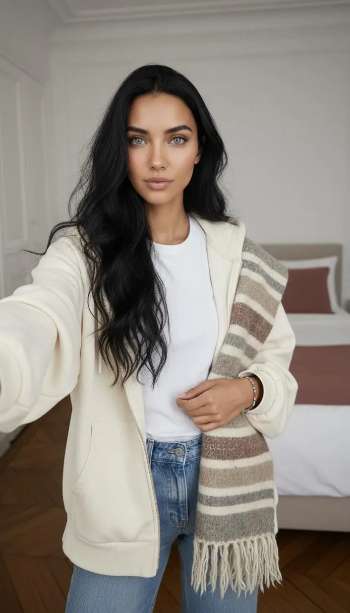 Casual Selfie In Softly Lit Bedroom