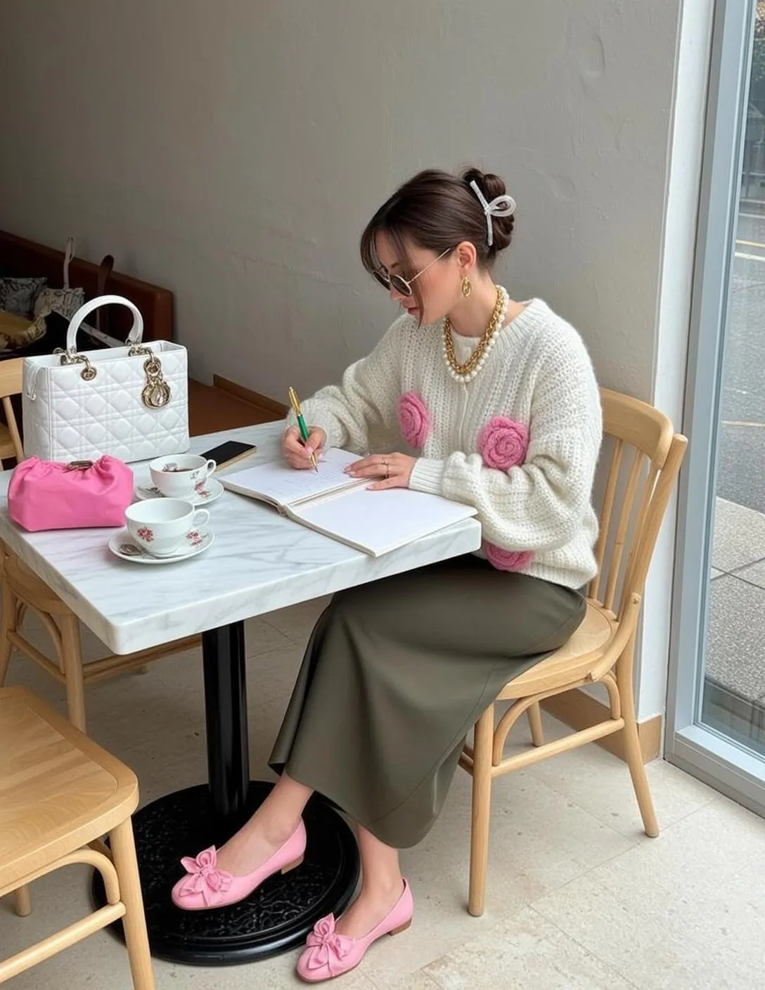 Sunglasses And Necklace At A Cafe