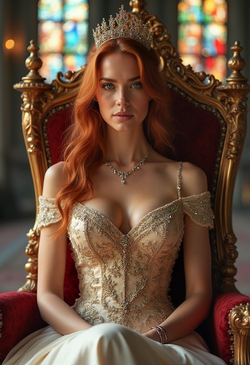 Regal Subject On Gold Throne Cream Gown