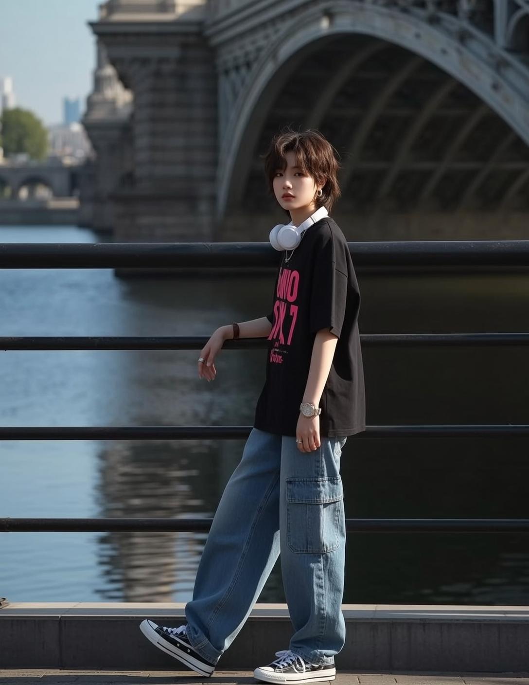 Leaning On Railing By Water Under Bridge