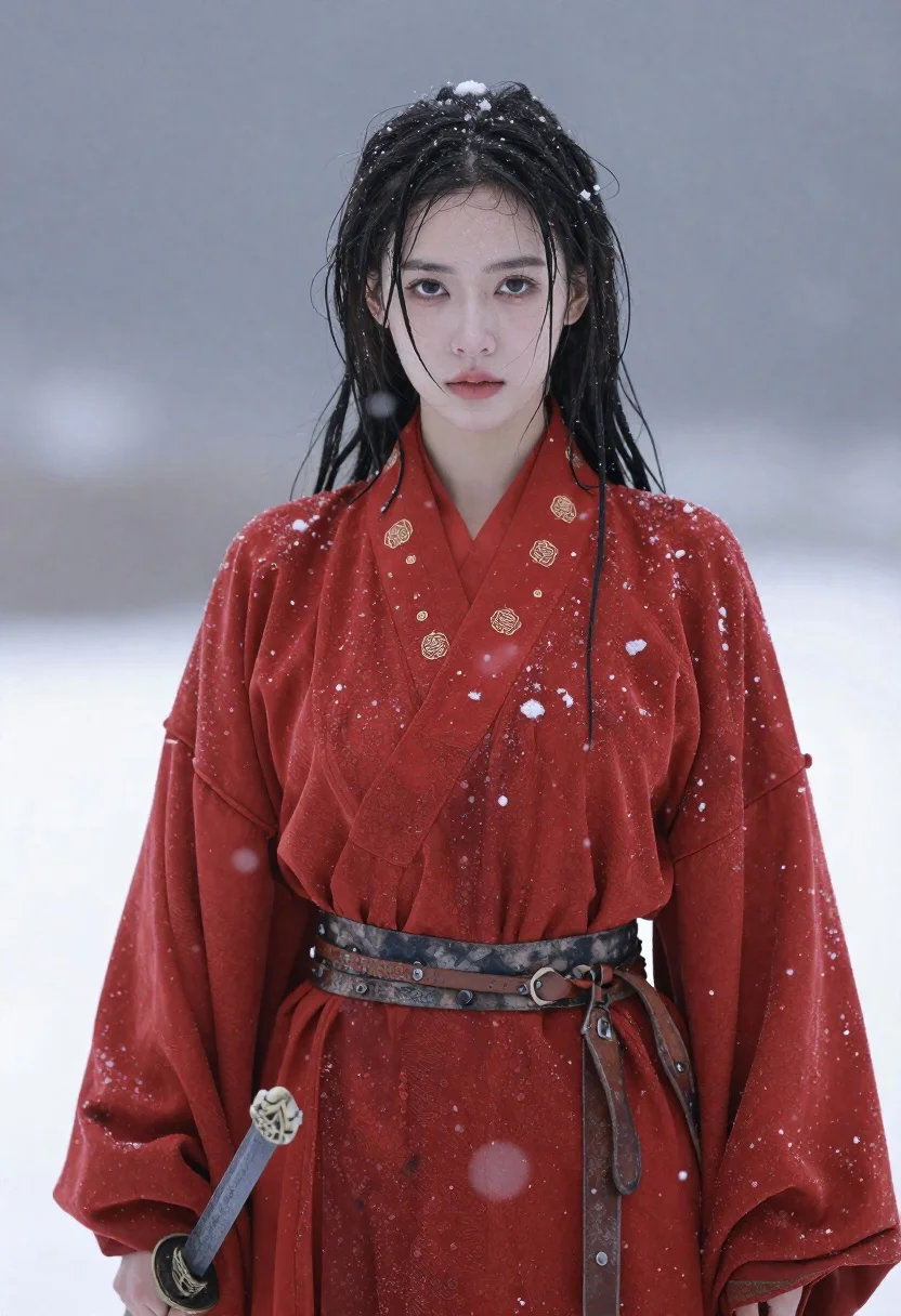 Portrait Young Woman With Wet Dark Hair And Sharp Eyes reference photo