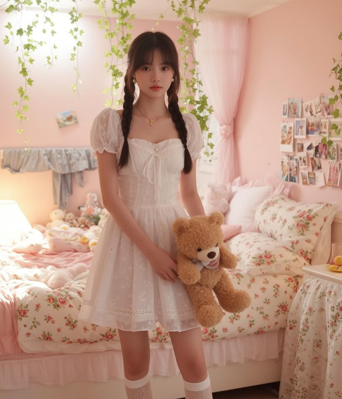 White Dress Teddy Bear Bedroom