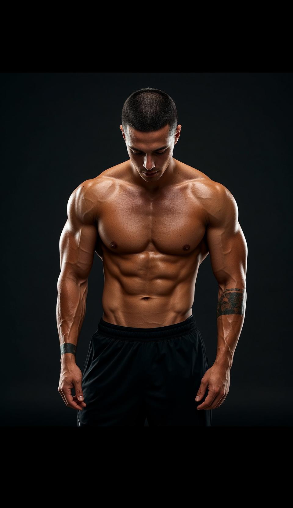 Muscular Short Buzz Cut Tan Black Athletic