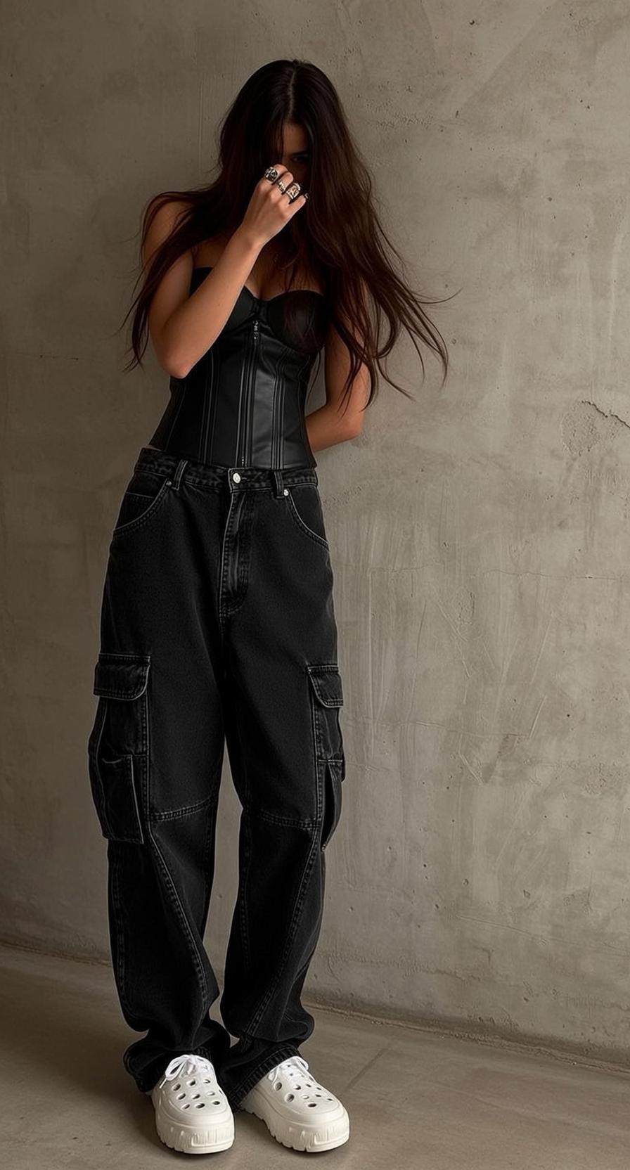 Dark Haired Woman Leather Corset Urban Grit