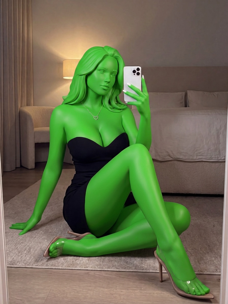 Template for Black Mini Dress On Bedroom Floor Holding Smartphone