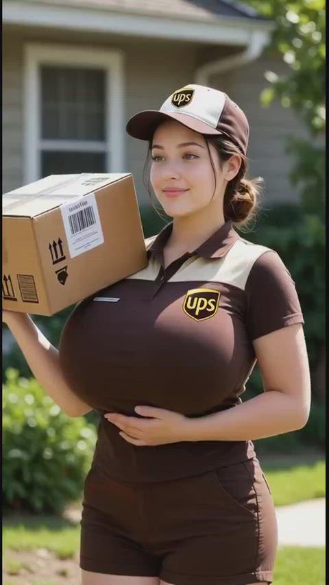 Delivery Worker With Ups Uniform And Box
