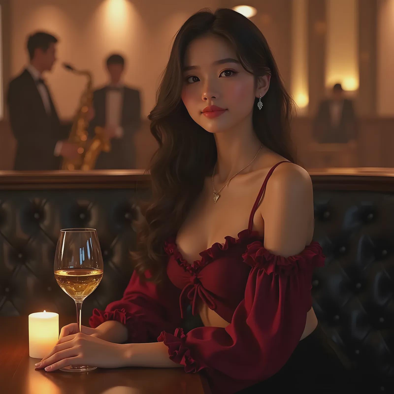 Red Crop Top Jazz Lounge With Wine