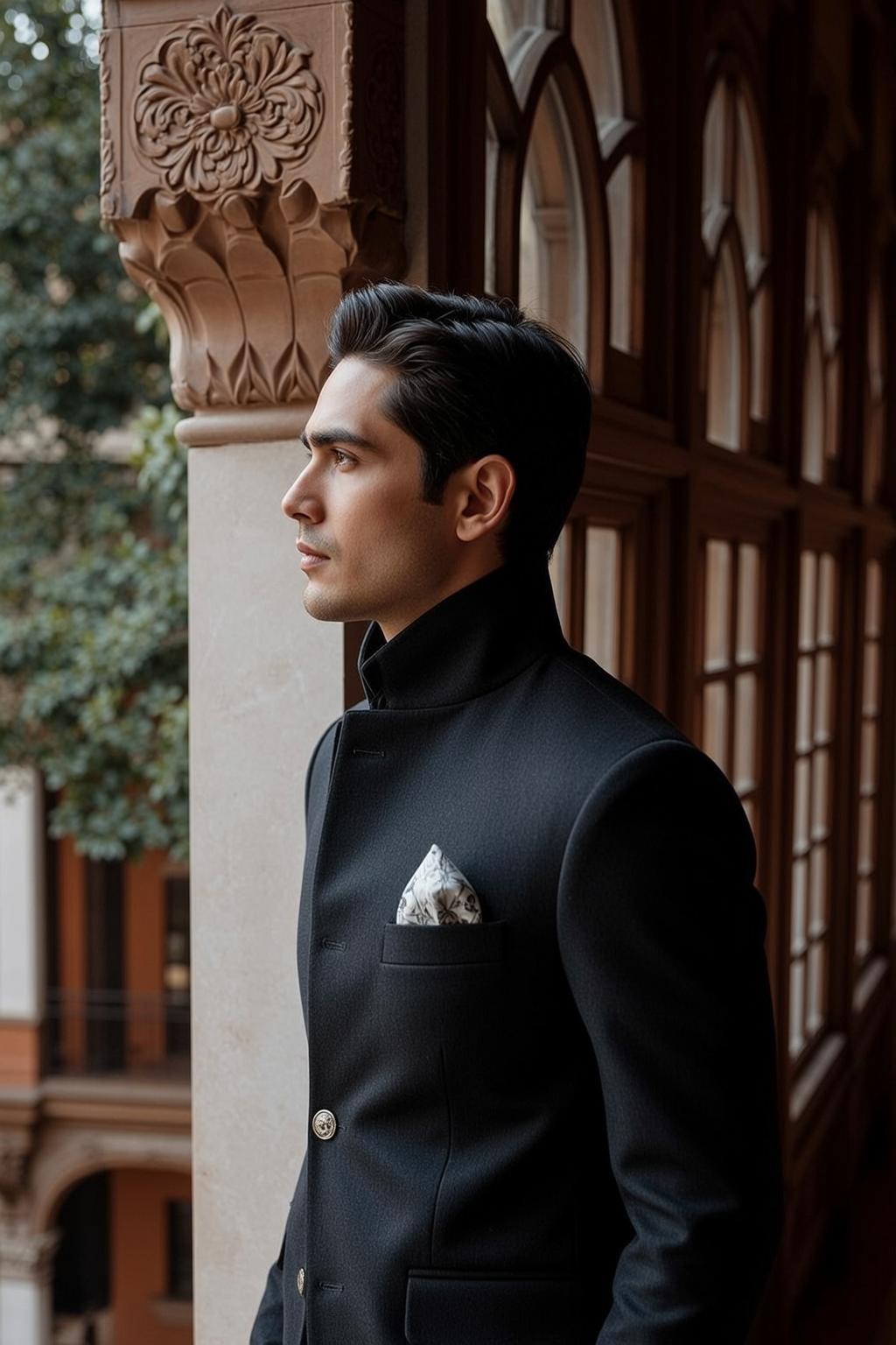 Man Nehru Jacket Gold Buttons Contemplative