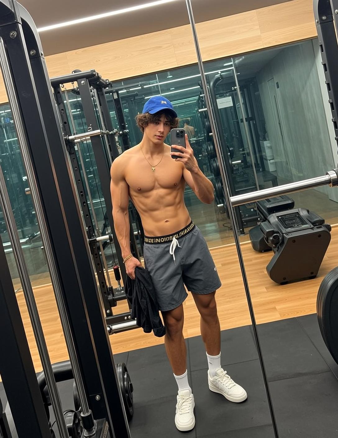 Muscular Young Curly Brown Hair Tanned Skin