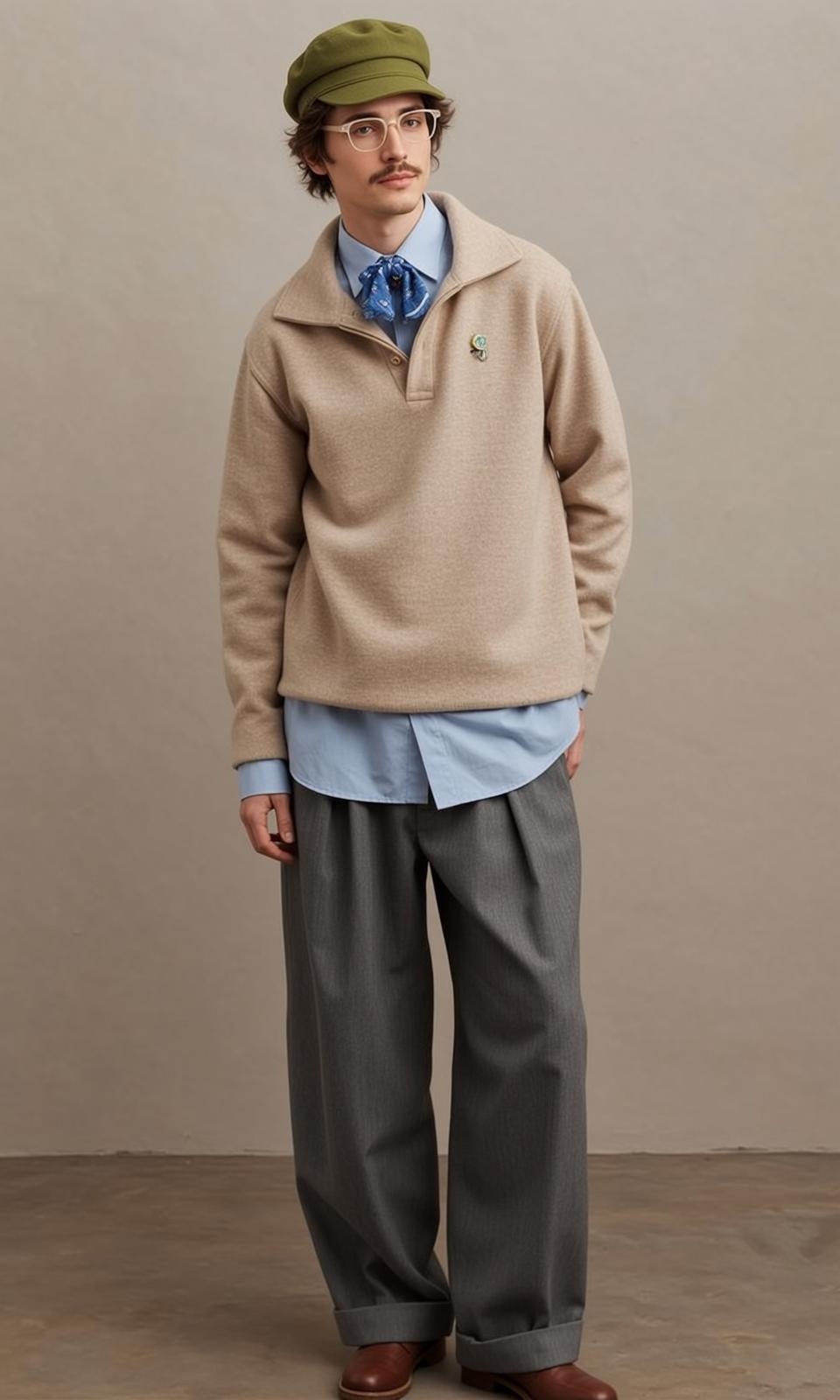Fashion Week Young Mustache Brown Curly Hair