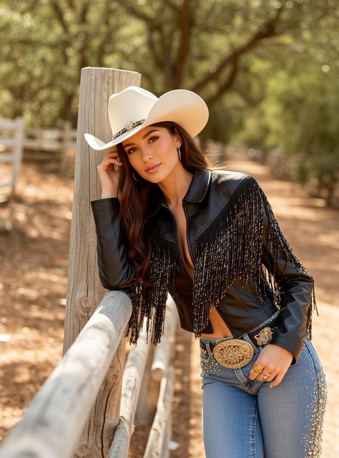 Fringe Leather Jacket Ranch Fence