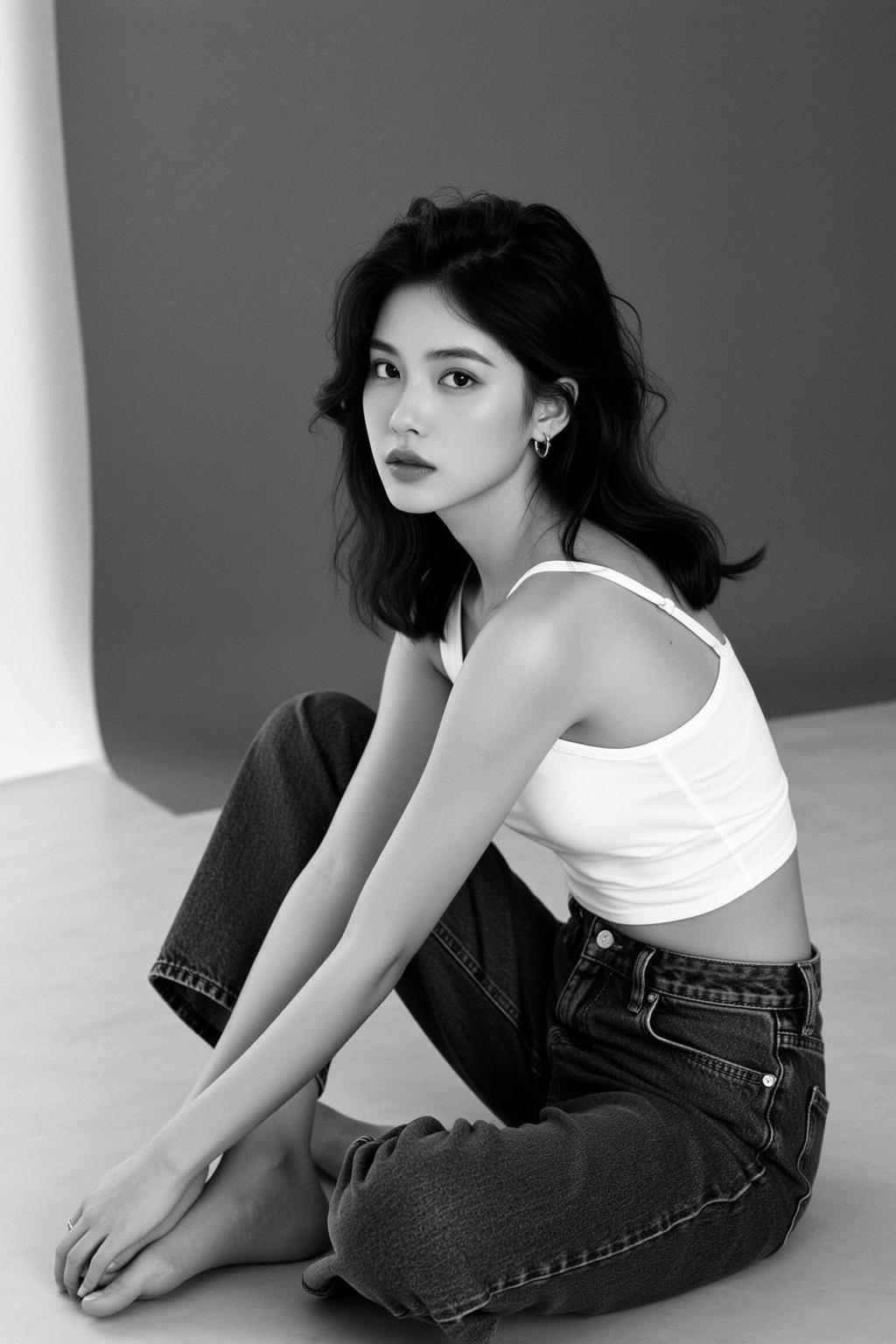 White Cropped Tank Dark Wash Jeans