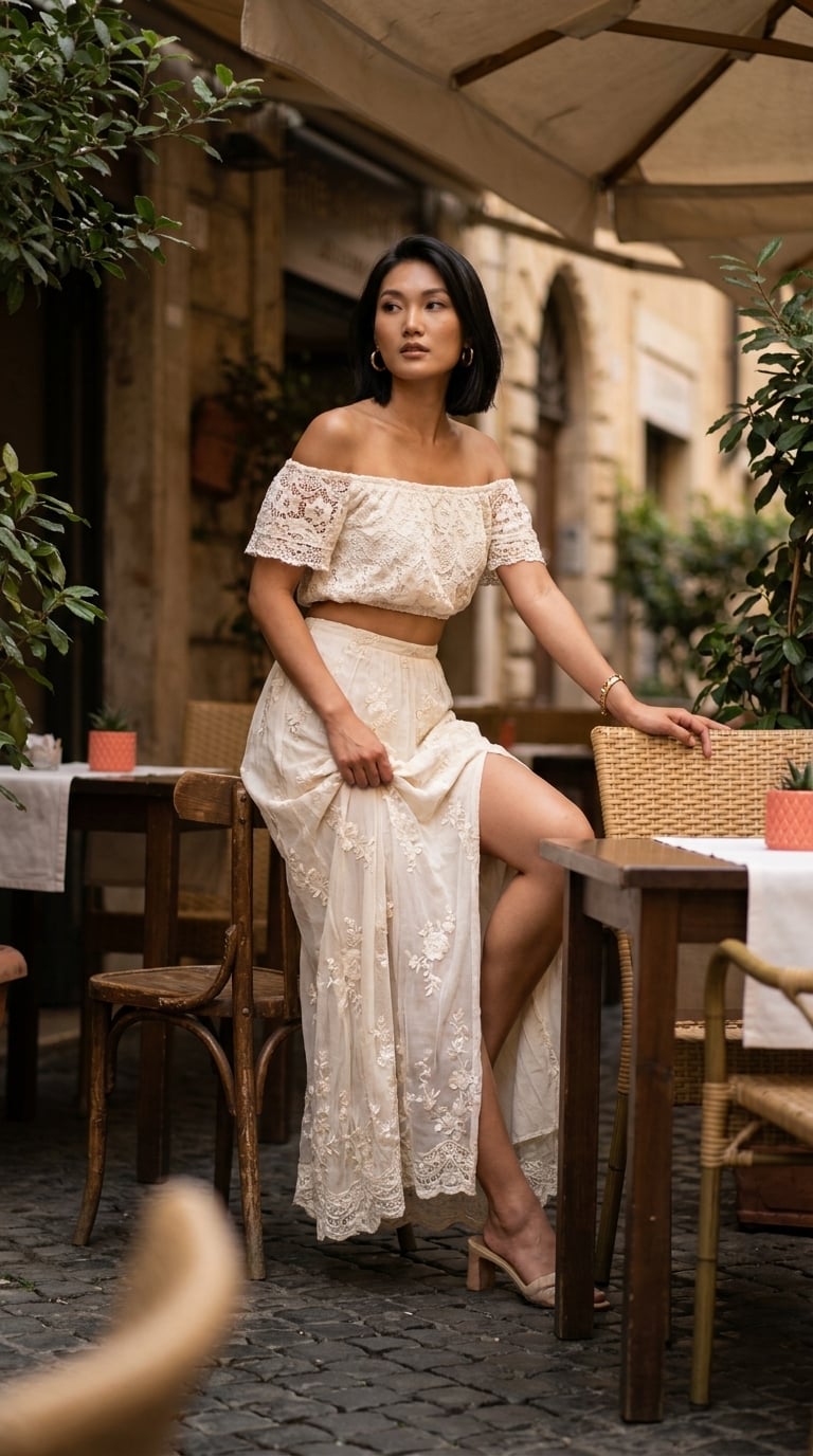 European Cafe Patio Fashion Editorial Low Angle