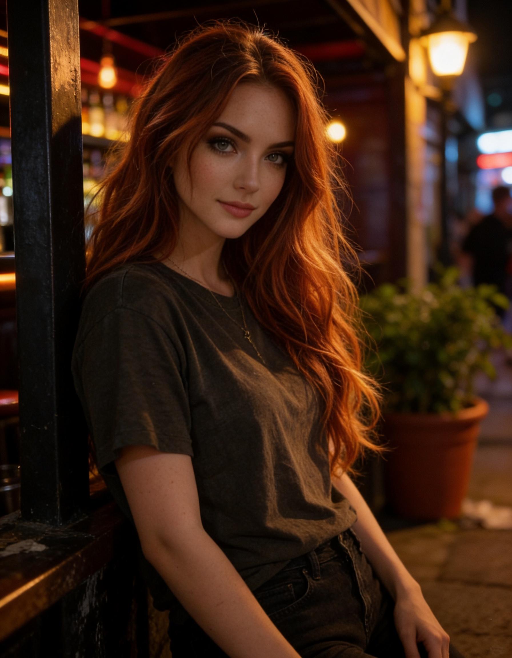 Urban Night Street Leaning Against Wooden Post