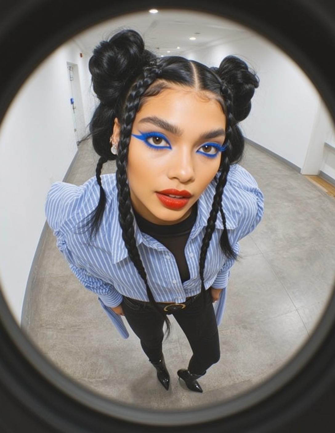 Braided Buns Striped Shirt Look