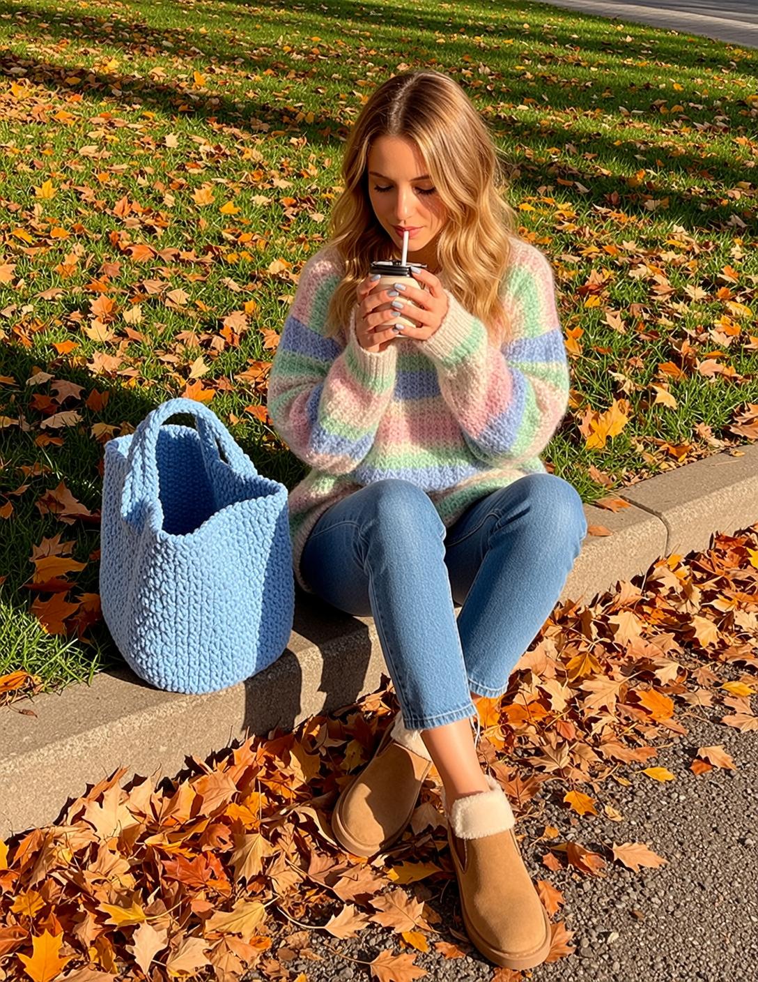 Striped Sweater Curb Coffee Break