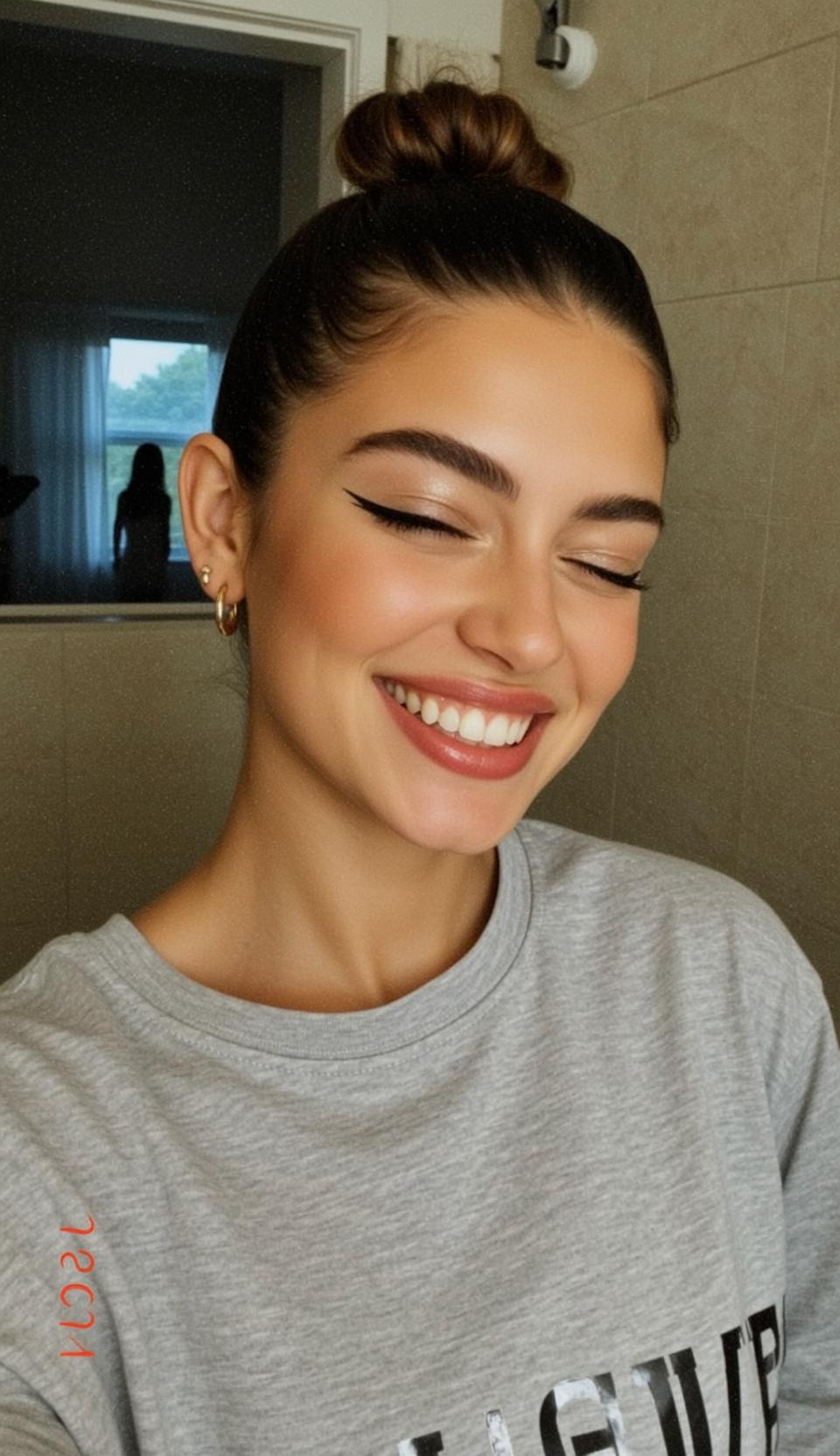 Makeup And Earrings With Grey Shirt reference photo