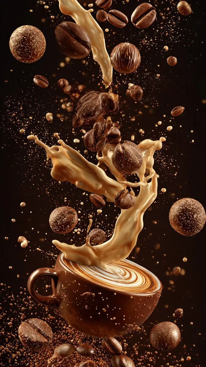 Ultra Cinematic Composition Coffee Elements Suspended In Mid