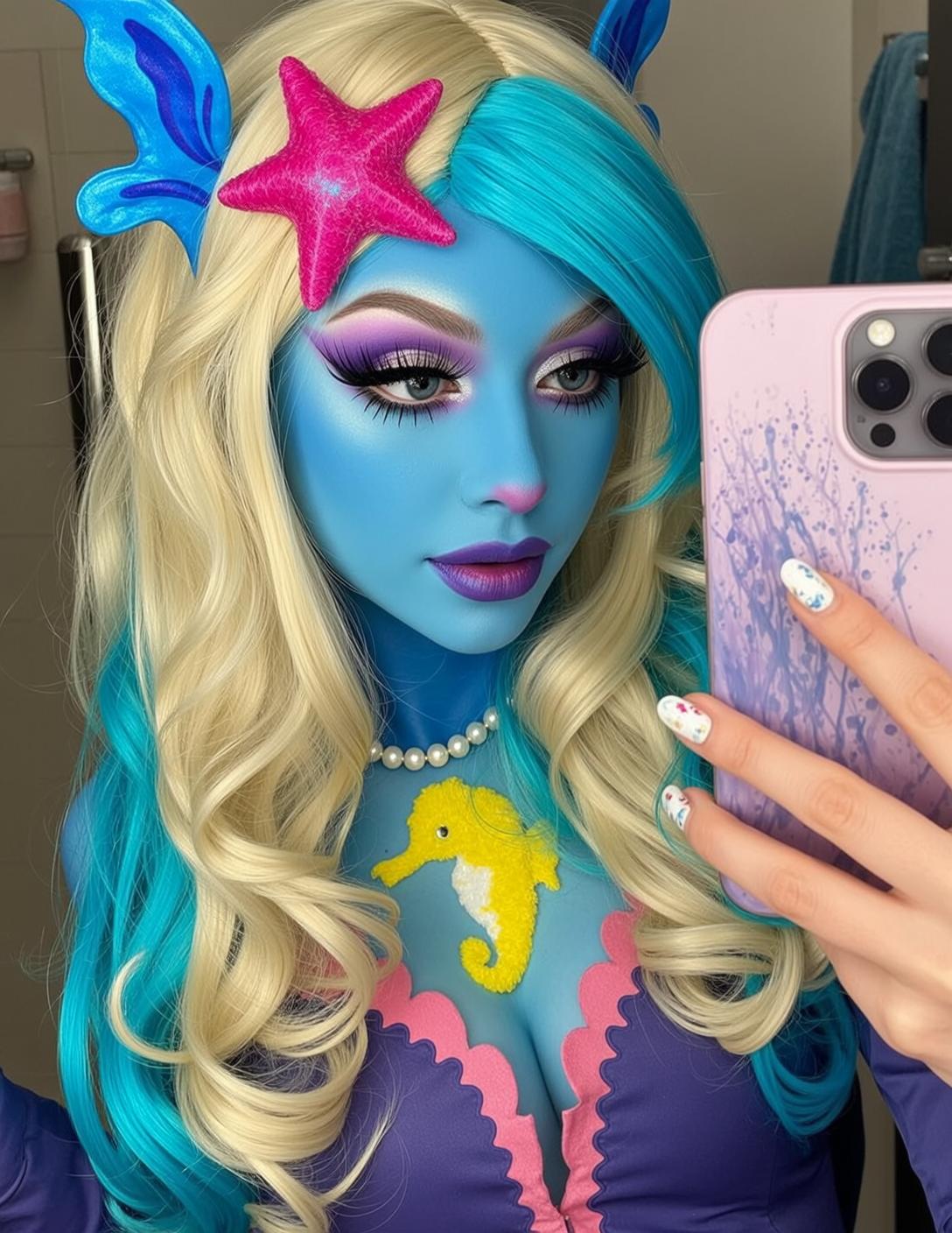 Halloween Makeup Blue Skin Mermaid-like Appearance Long