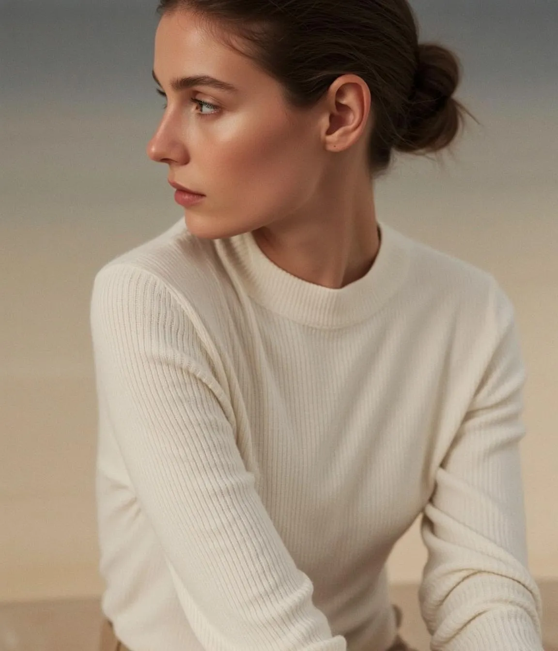 Cream Ribbed Sweater Soft Light