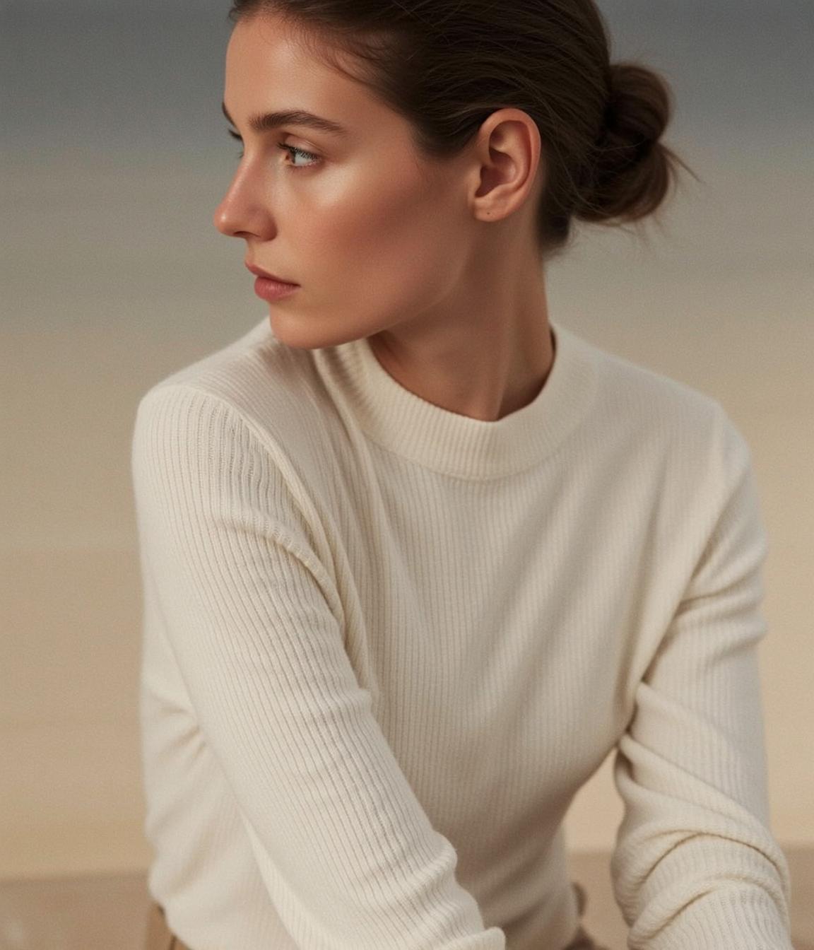 Cream Ribbed Sweater Soft Light reference photo