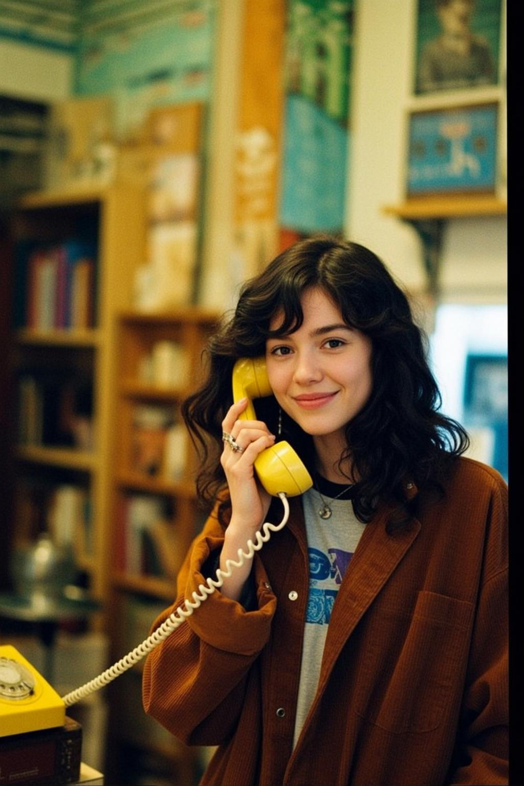 Explore Holding Bright Yellow Retro Telephone Receiver