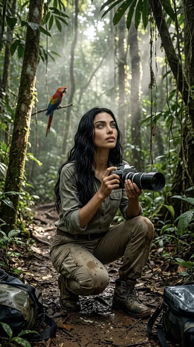 Tropical Rainforest Photographer With Scarlet Macaw