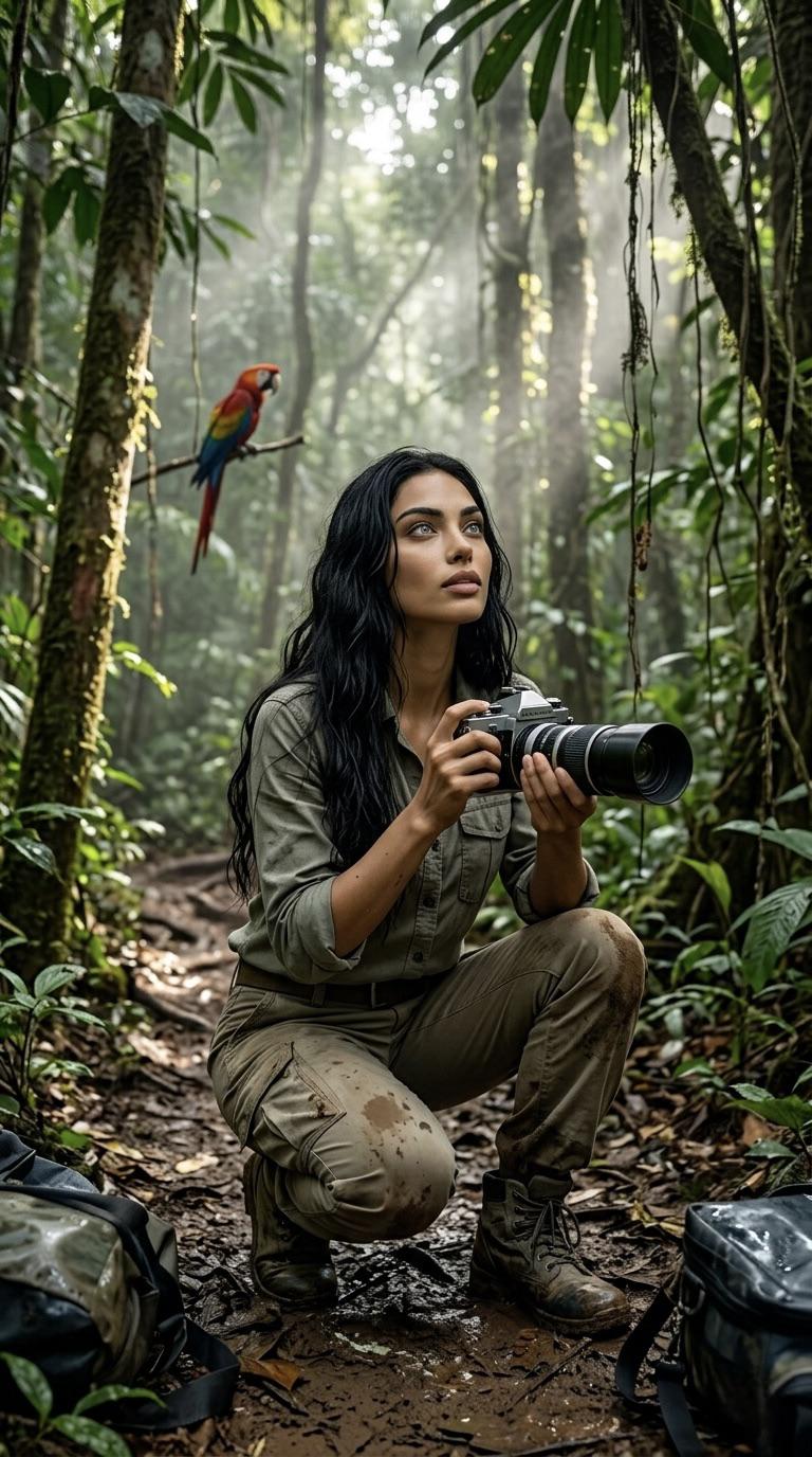 Tropical Rainforest Photographer With Scarlet Macaw