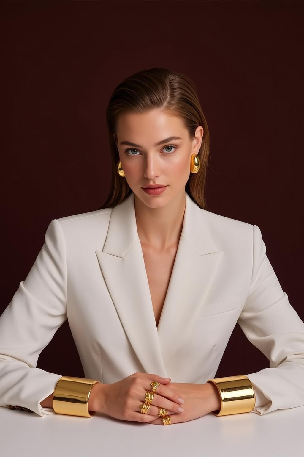 Luxury Young Long Straight Brown Slicked Back
