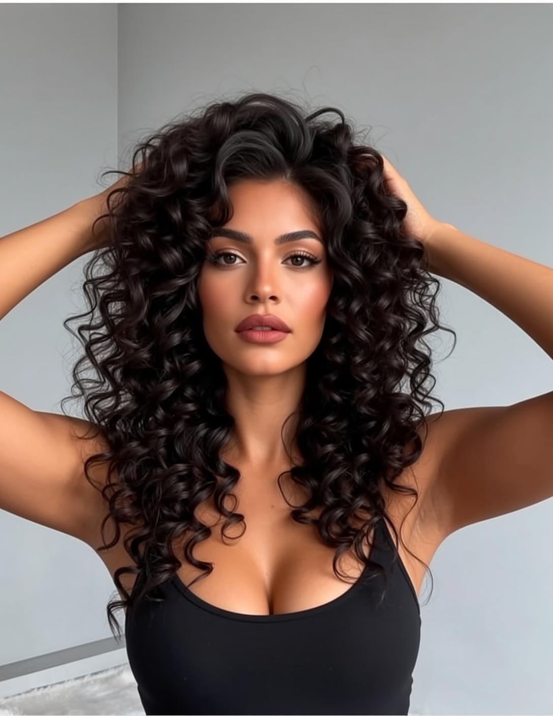 Hair Salon Young Dark Voluminous Curly Tan