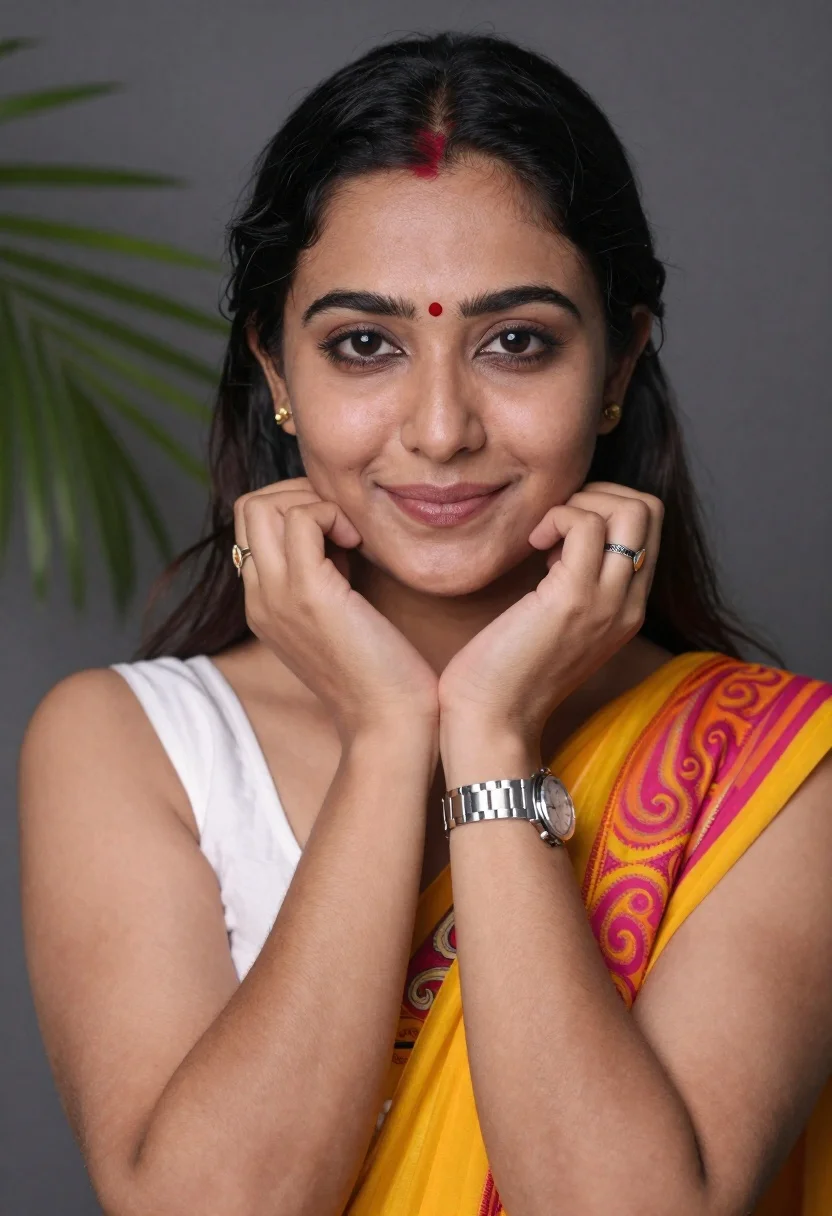 Close-up Portrait Woman With Dark Hair Pulled Back And Bindi reference photo
