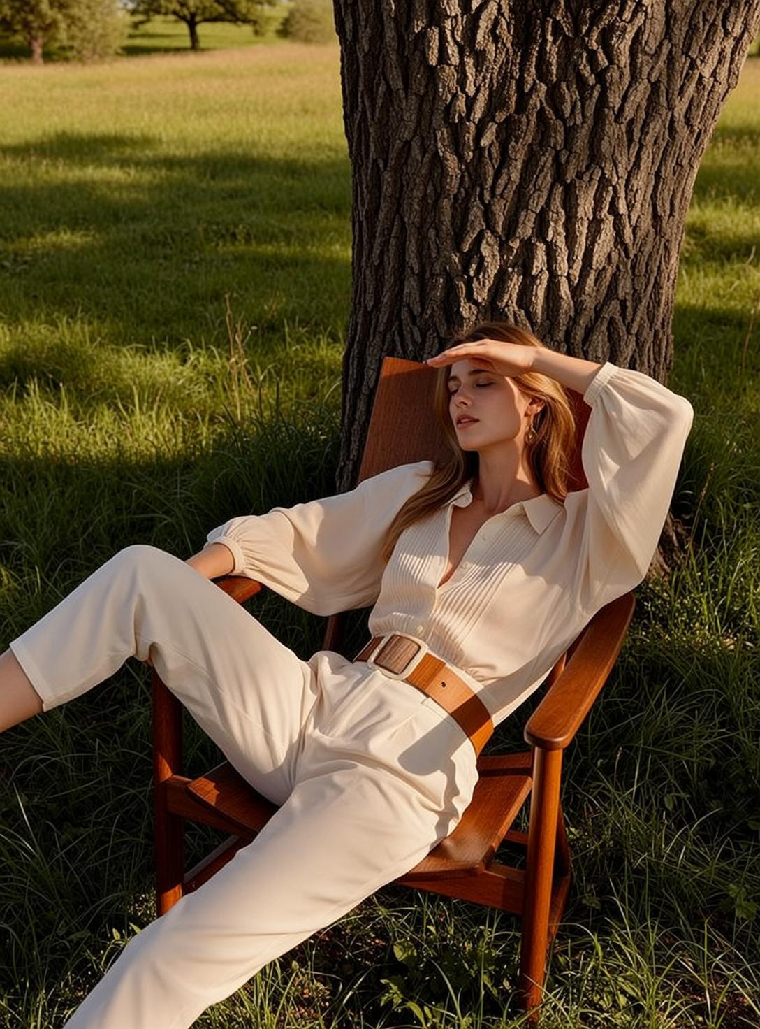 Sunlit Wooden Chair Pose