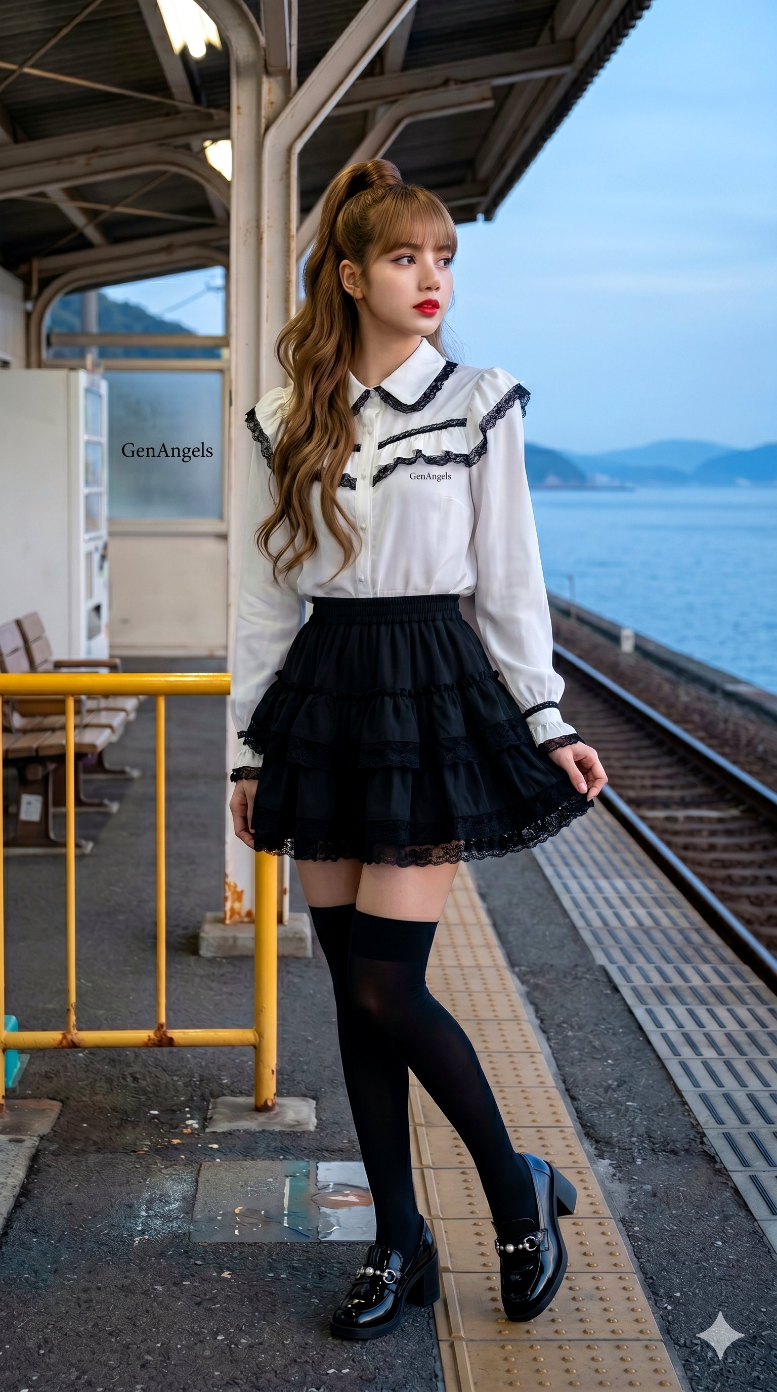 Chiffon Skirt Train Platform Twilight Scene