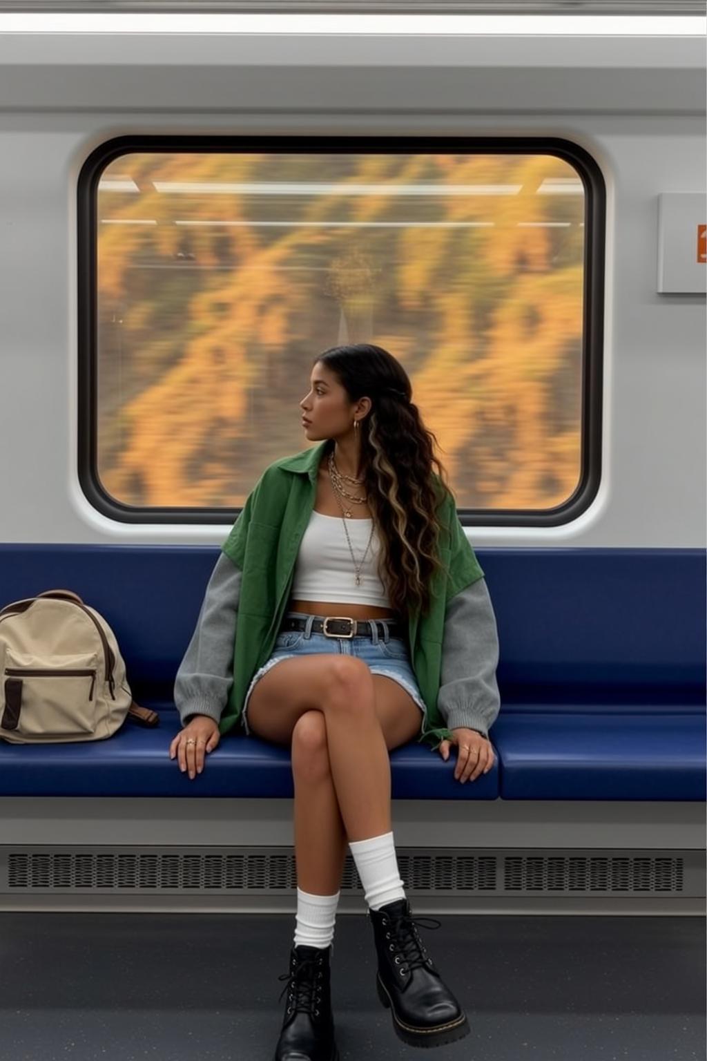 White Crop Top on Train