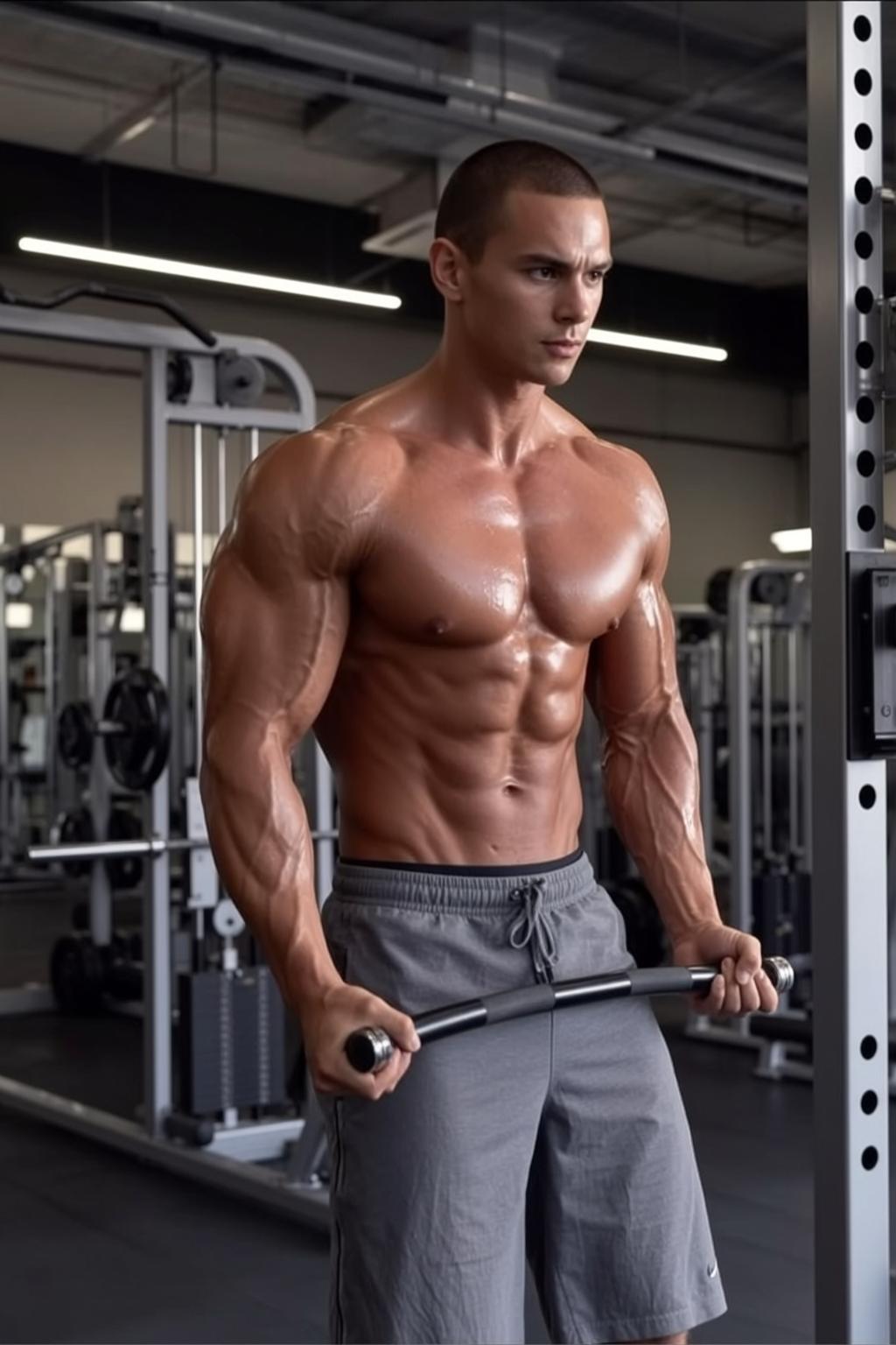Muscular Short Buzz Cut Oily Tanned Grey
