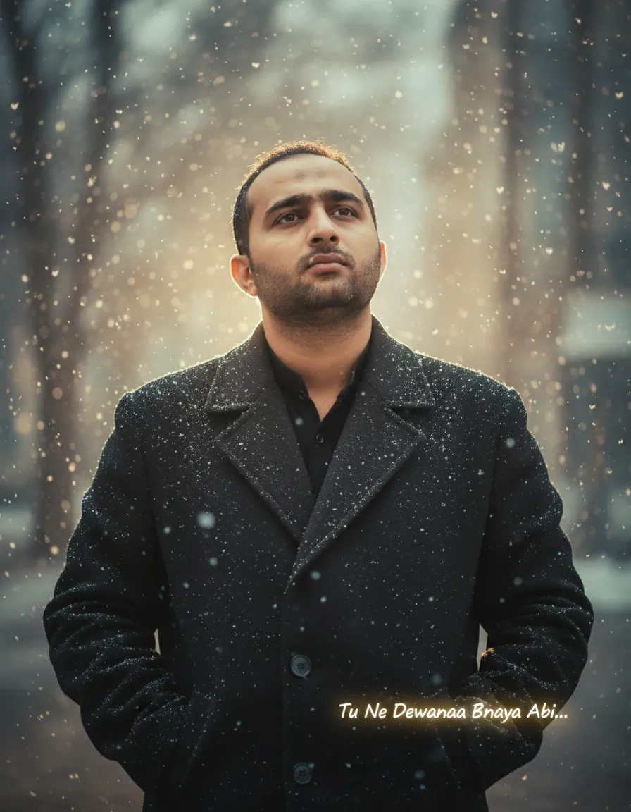 Cinematic Portrait In Falling Snow