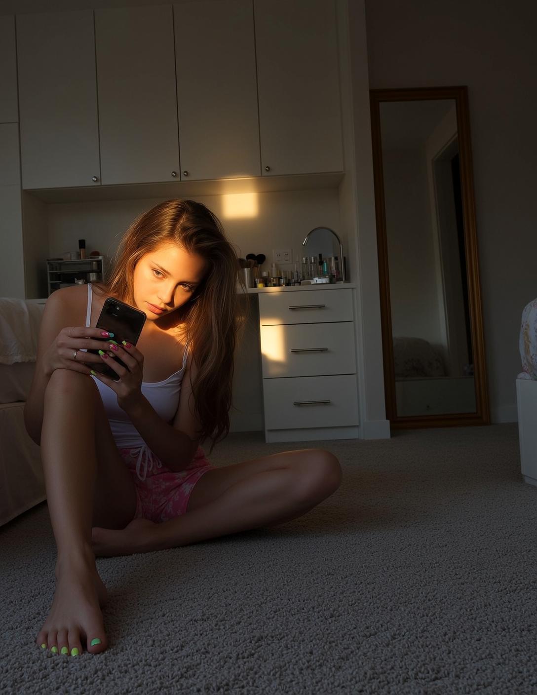 Pink Tank Floor Selfie