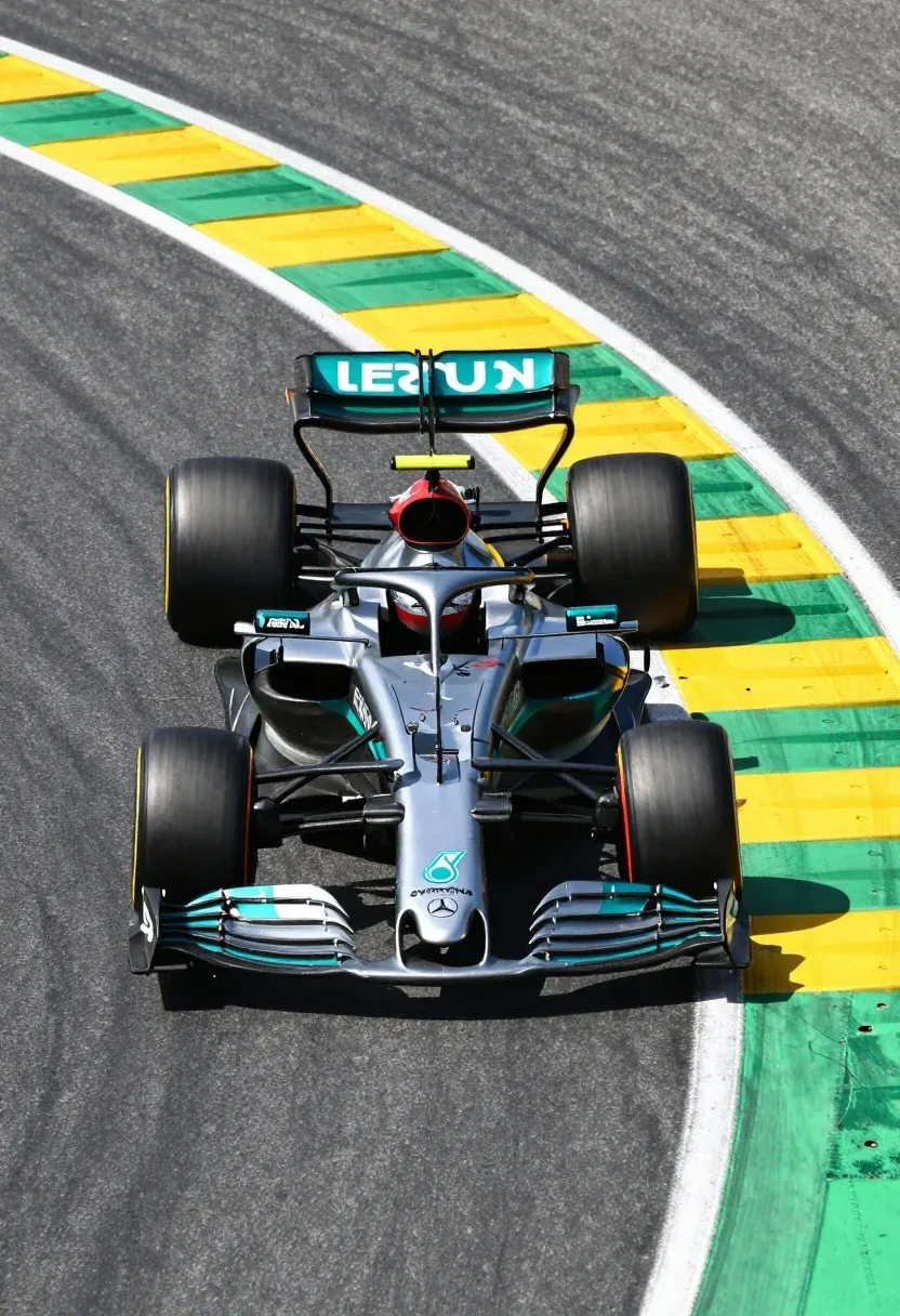 High-angle Shot Silver Formula One Race Car Navigating Turn Asphalt