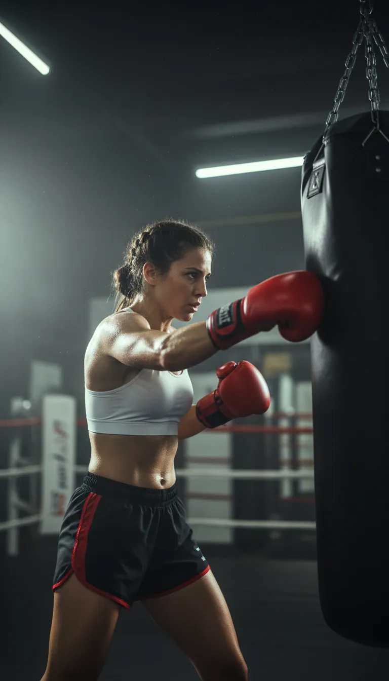 Athletic Woman Boxing Dramatic Gym Lighting