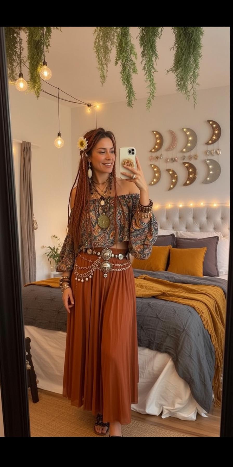 Indie Young Long Braided Reddish-brown Fair Off-the-shoulder